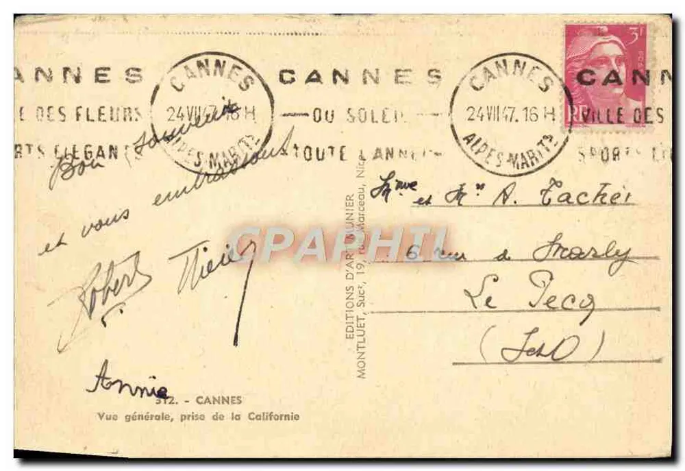 Cannes — Allgemeiner Blick, aus der California — Éditions d'Art Munier, Nr. 512 - Rückseite