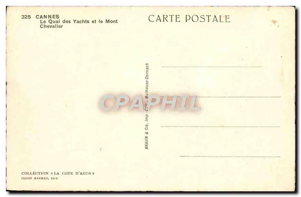 Cannes — Der Yacht-Quai und der Mont Chevalier — Kollektion « La Côte d'Azur » - Rückseite