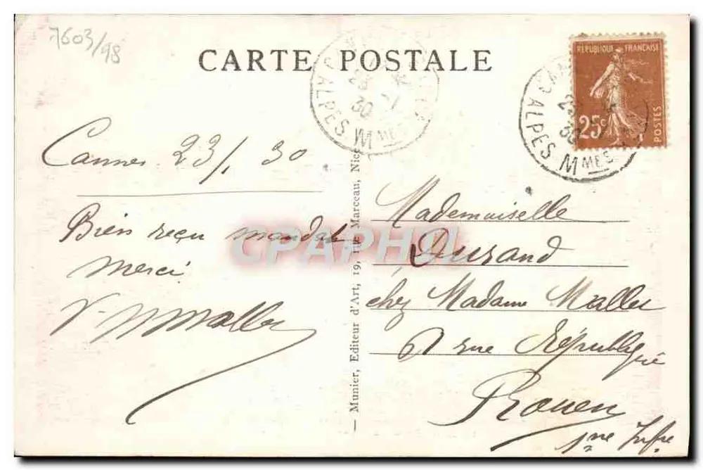 Cannes — A Praia e os Hotéis — Munier, n°41 - Verso