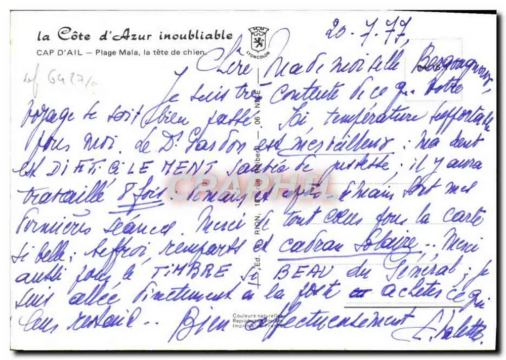 Cap d'Ail — Malai Beach — Fischer auf Felsen — Verlag Lyoncolor - Rückseite