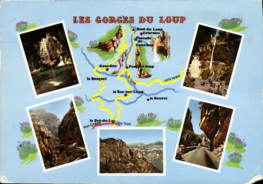 Les Gorges du Loup — carte postale illustrée avec carte et photos de sites — Éditions CAP - Frente