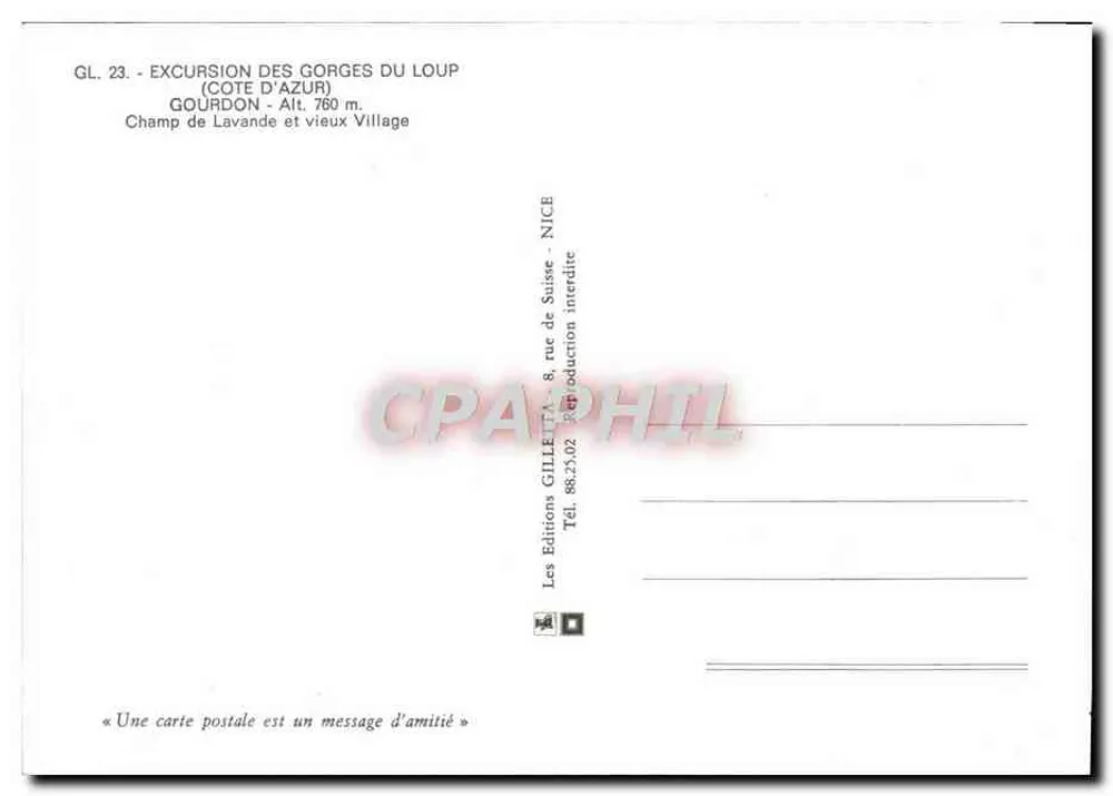 Gourdon — Lavendelfeld und altes Dorf — Les Éditions Gilletta, Nice - Rückseite