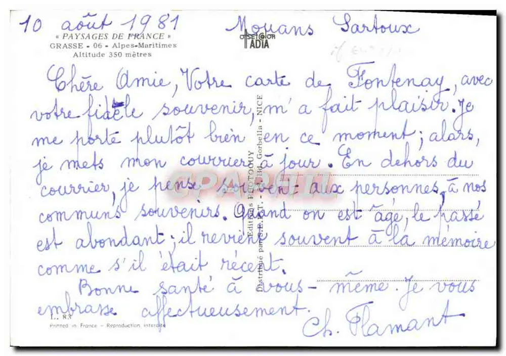 Rota Napoléon — Grasse — Editor ADIA, n° R3 - Verso