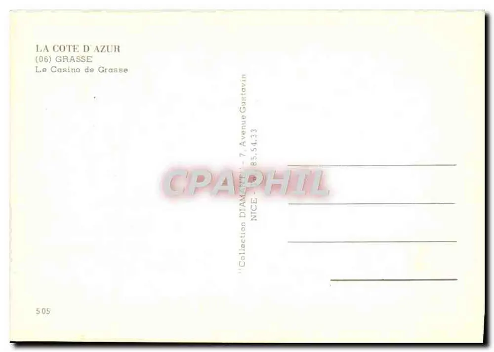O Casino de Grasse — Avenue Gustavini — n° 505 - Verso