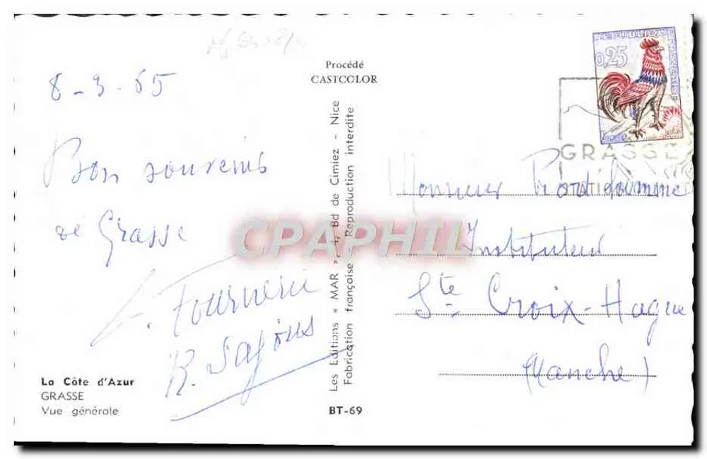 Visão geral de Grasse — A Costa Azul — As Edições « MAR » — BT-69 - Verso