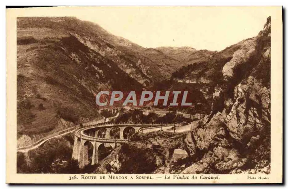 Route von Menton nach Sospel — Der Viadukt Caramel — Foto Munler, n° 348 - Vorderseite