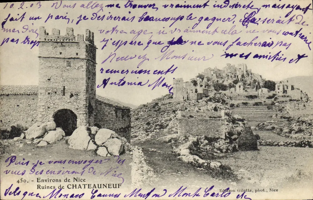 Ruínas de Châteauneuf — Environs de Nice — Edição Giletta, fot. Nice - Frente