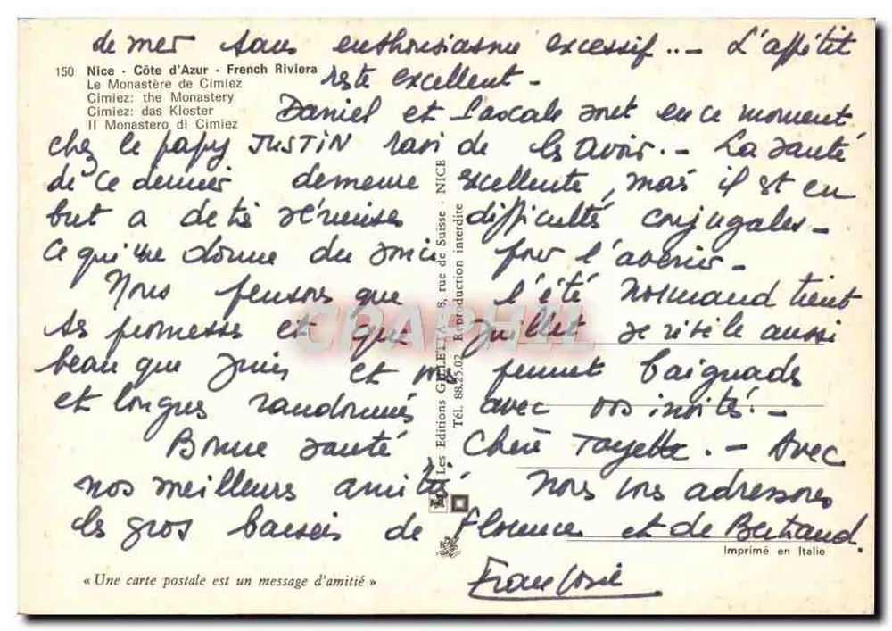 Das Kloster Cimiez — Nice, Côte d'Azur — Éditions Gallet - Rückseite