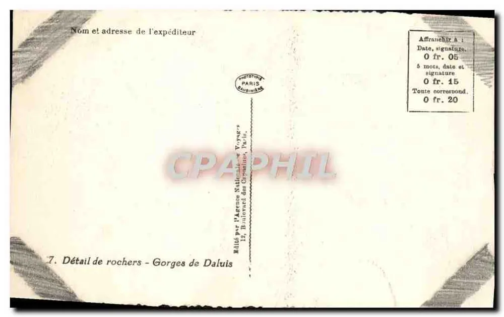 Détail de rochers — Gorges de Daluis — Éditeur : Agence Nationale de Voyages, Paris - Reverso