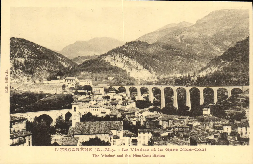 The Escarène (A.-M.) — Der Viadukt und der Bahnhof Nice-Coni — Verlag Gilletta - Vorderseite
