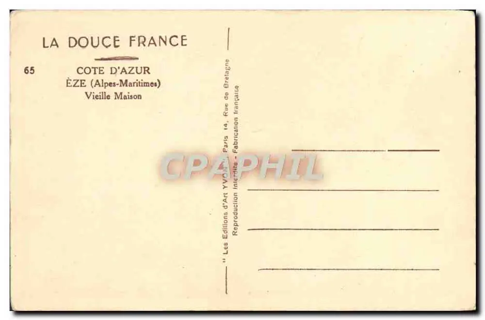 Éze — Vieille Maison — Les Éditions d'Art Yvon, Paris - Rewers