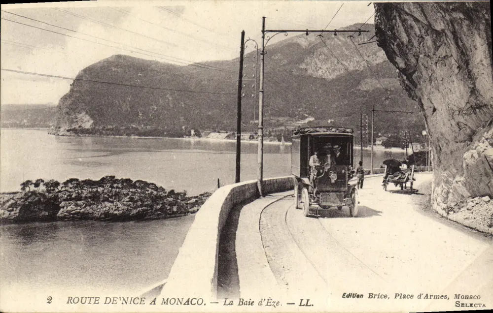 Strada da Nizza a Monaco — La Baia di Èze — Edizione Brice, Piazza delle Armi, Monaco - Recto