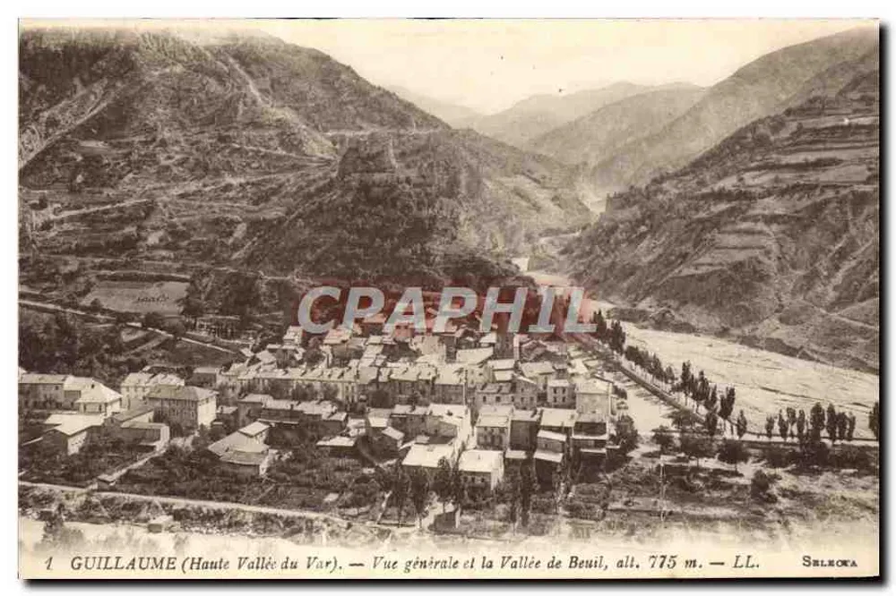 Guillaume (Haute Vallée du Var) — Allgemeiner Blick und die Talbeuil, H. 775 m. — LL. — Sèleora - Vorderseite