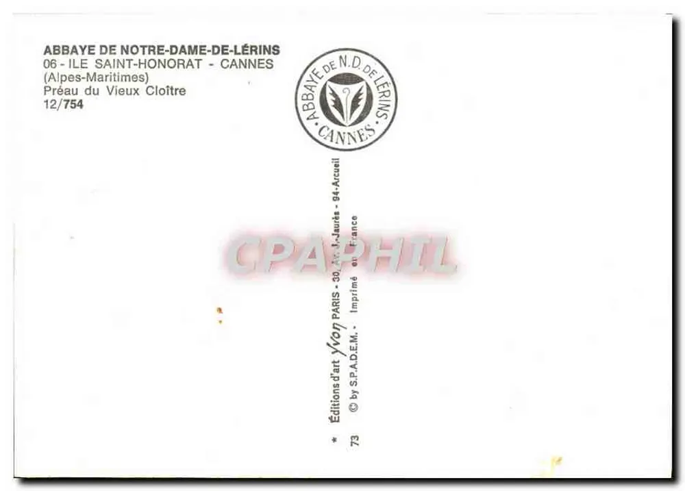 Abadia de Nossa Senhora de Lérins — Ilha de São Honório - Cannes — Edições d'art Yvon - Verso