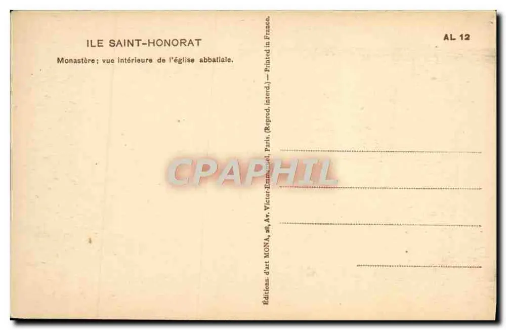 Ile Saint-Honorat — Innenansicht der Abteikirche — Éditions d'art MONA, Paris - Rückseite