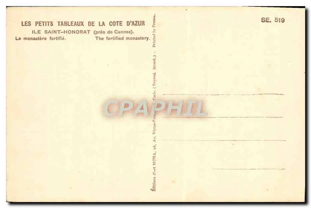 Insel Saint-Honorat — Das befestigte Kloster — Art Editions MONA, n° SE. 519 - Rückseite