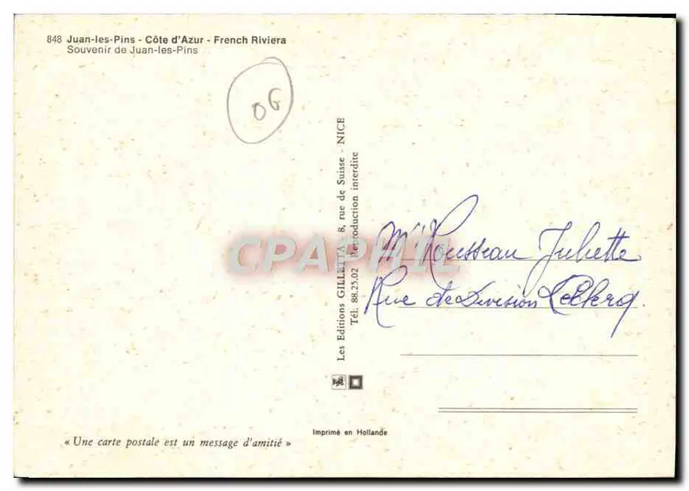 Juan-les-Pins — Cidade balnear da Costa Azul — Éditions GILLETIA - Verso