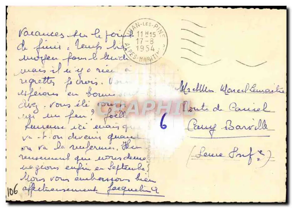 SJuan-les-Pins. Praça Gondel — fotografia assinada 'F. Rone 1411' - Verso