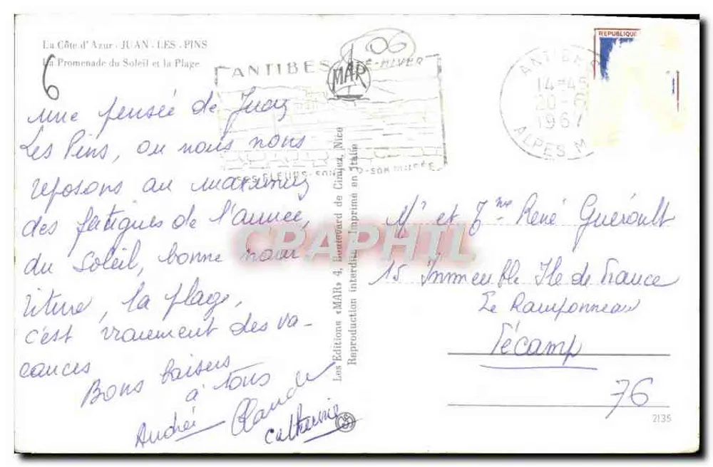 Juan-les-Pins — Ansicht der Promenade du Soleil und der Strand — Les Éditions d'Albâ 4, Antibes - Rückseite