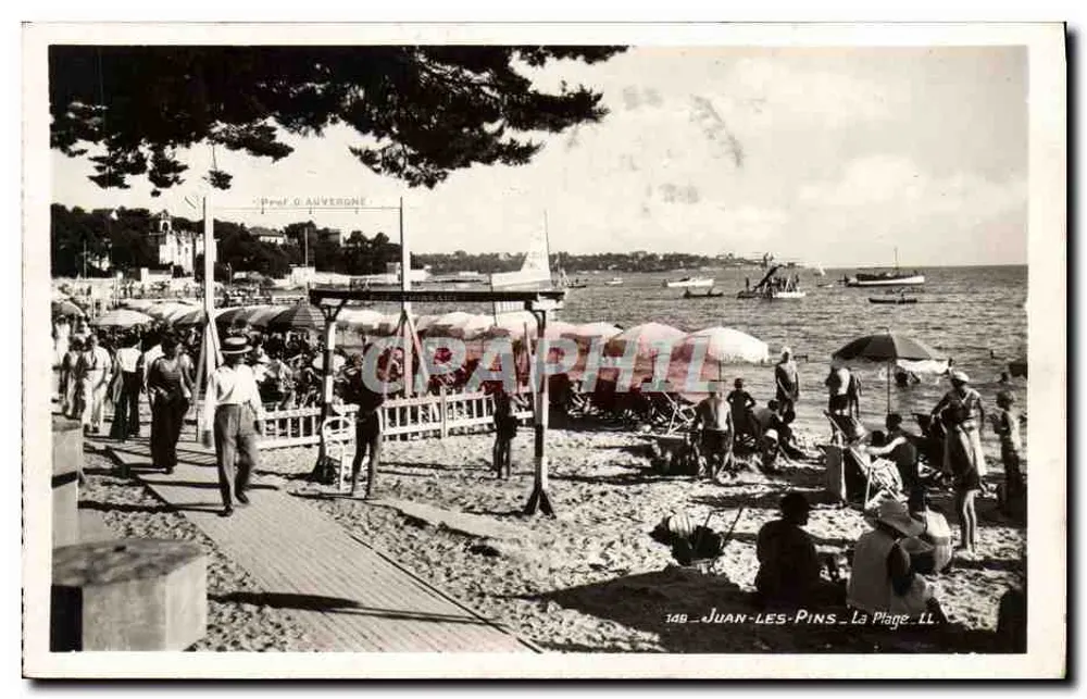 Juan-les-Pins — A Praia — Prof. G. Auvergne — editor LL n°148 - Frente