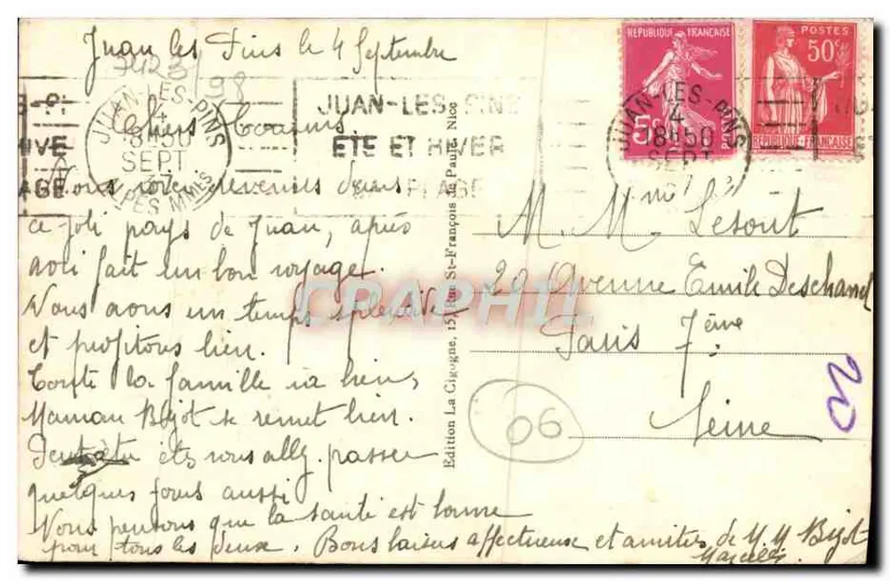 Juan-les-Pins — A Praia — Edição La Cigogne, n° 06 - Verso
