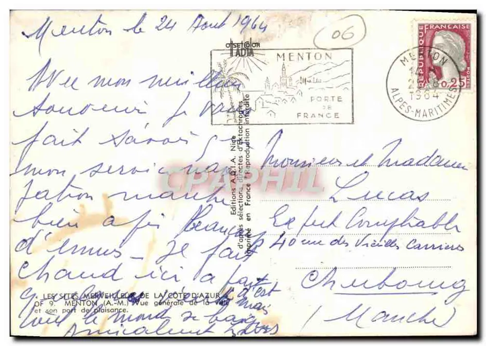 Menton (A.-M.) — Allgemeine Ansicht der Stadt und ihres Freizeitports — Editions A. & L. A. Nige - Rückseite