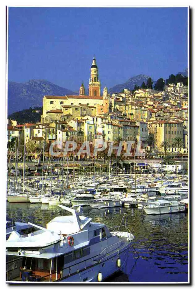 Menton — Blick auf den Hafen und das alte Stadttor — Verlag Binuoci Druckerei, 4/6 av. Princesse Albert - Vorderseite