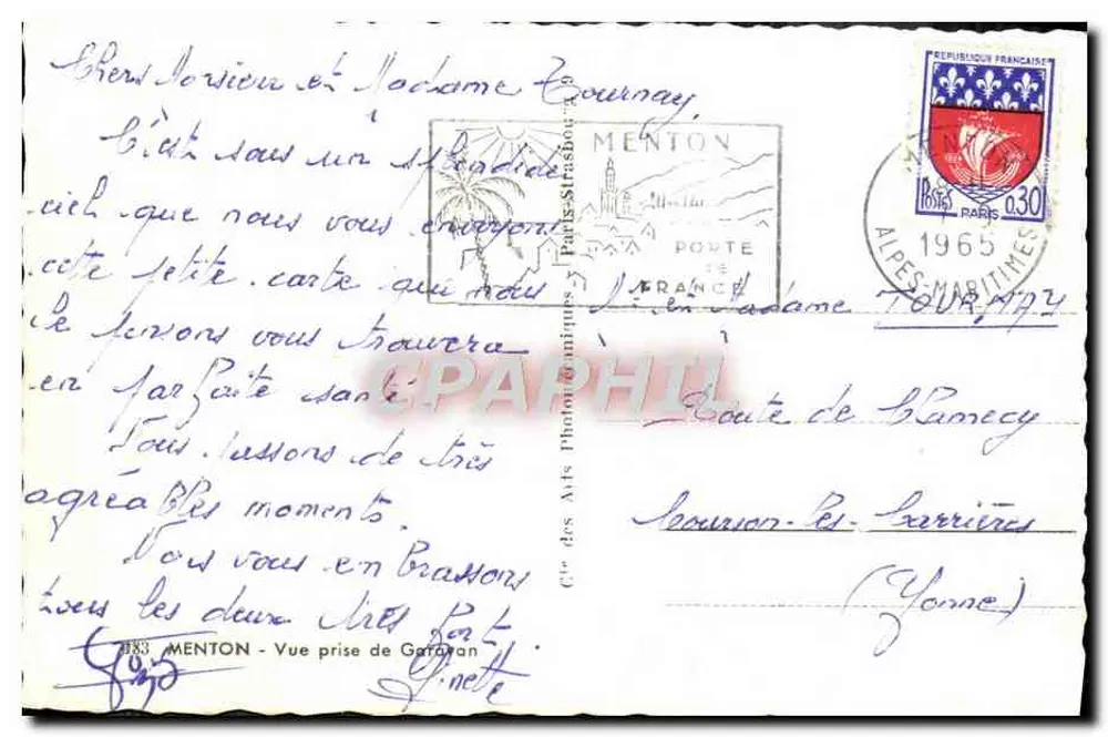 Menton — Vista tirada de Gattaran — C° dos Artes Fotográficas - Verso