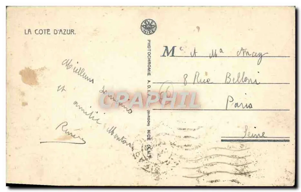 Menton (A.M.) — Die Alte Stadt aus der Richtung der Admiralität. Verlag DUBONNET. - Rückseite