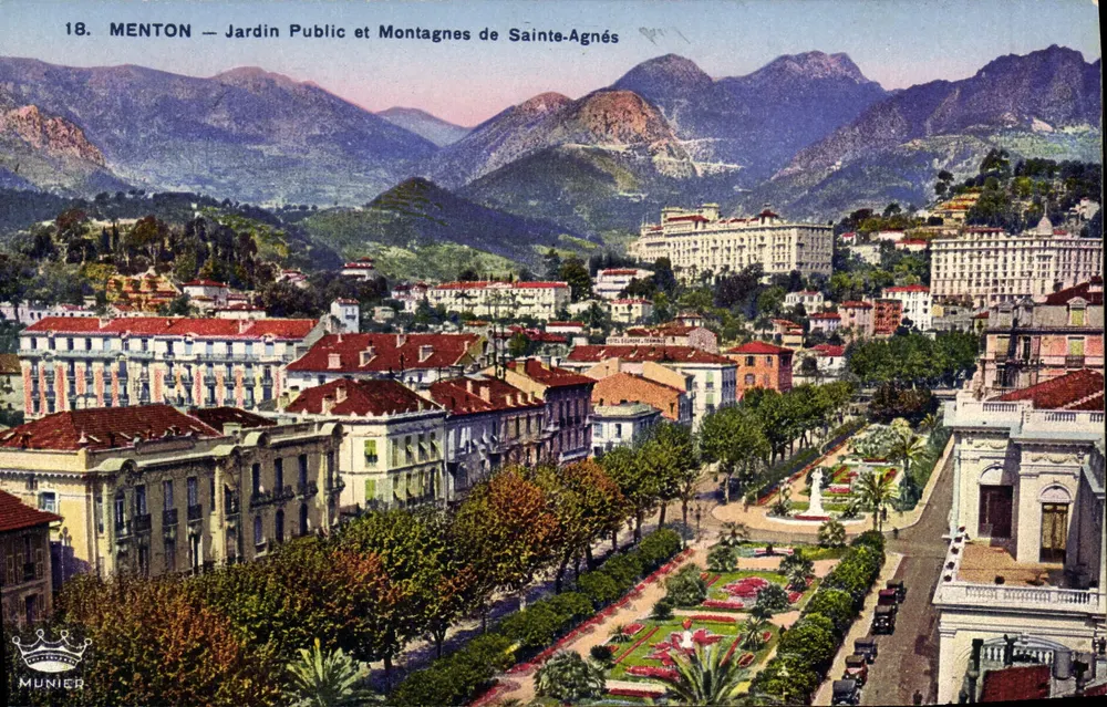 Menton — Öffentlicher Garten und Berge von Sainte-Agnés — Éditions d'Art Munier - Vorderseite
