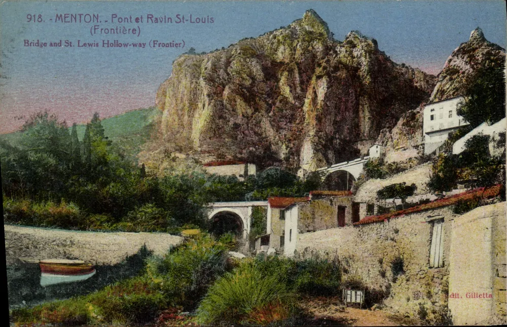 Menton - Ponte e Ravin St-Louis (Fronteira) — Editor Gillette, n° 918 - Frente