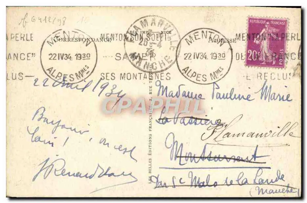 Menton — Die französisch-italienische Grenze — Verlag Les Belles Éditions Françaises - Rückseite