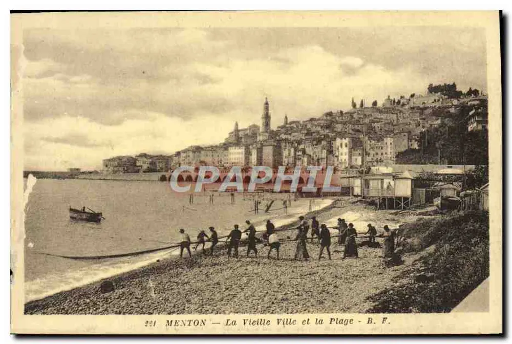 Menton — Altstadt und die Strandpromenade — B. F. — n° 221 - Vorderseite