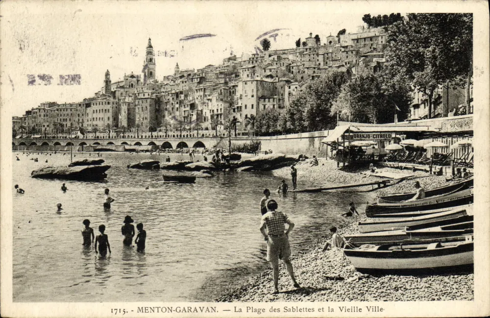 Menton-Garavan — Die Sablettes-Strand und die Altstadt — Orsajo-Citrolo - Vorderseite