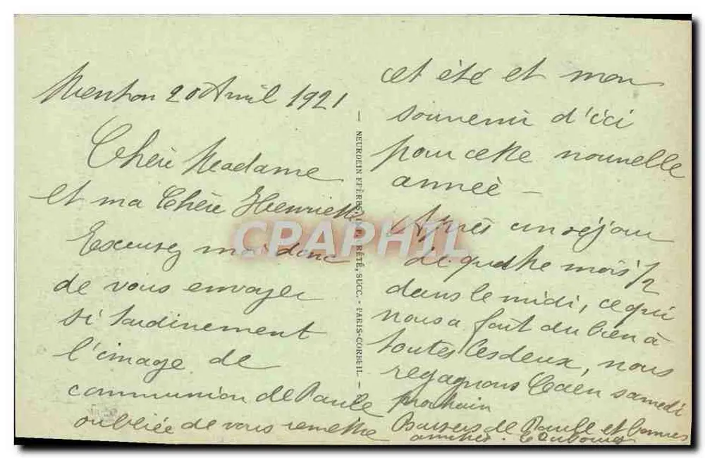 Menton — A Baía de Garavan — Éditeur Néret Frères, n° 676 - Verso