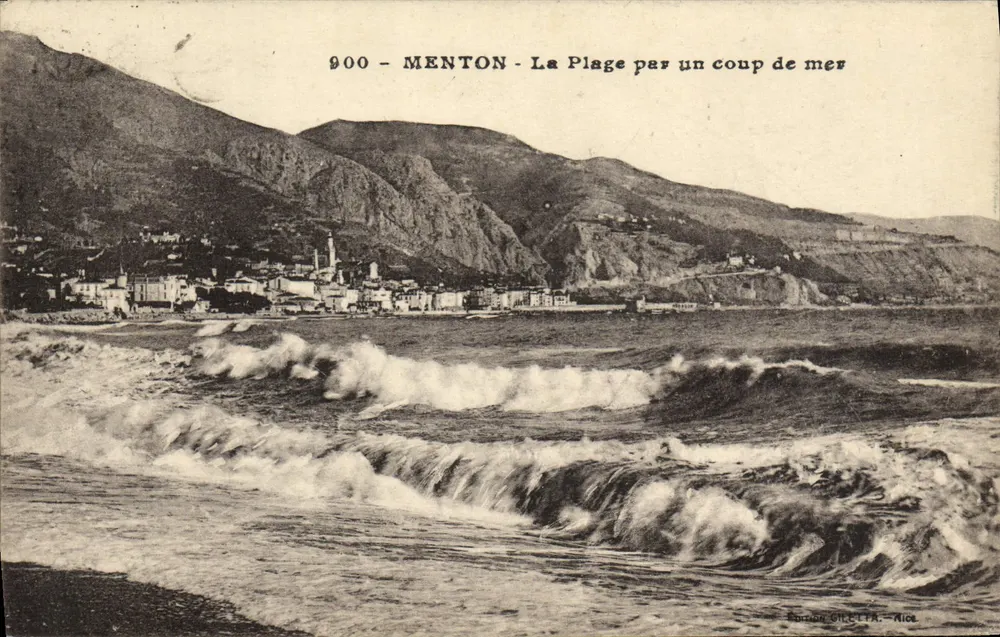 Menton - A Praia sob um golpe do mar — Edição C. L. T.P.A. - Nice, n° 900 - Frente