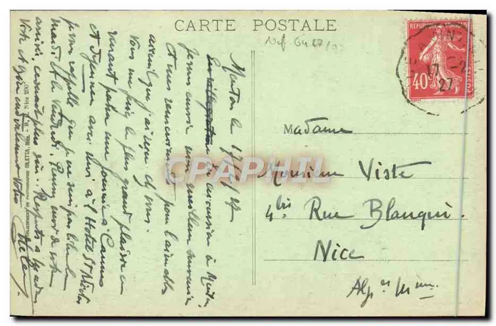 Menton - Promenade du Midi — Wydawnictwo Gillette, nr 937 - Rewers
