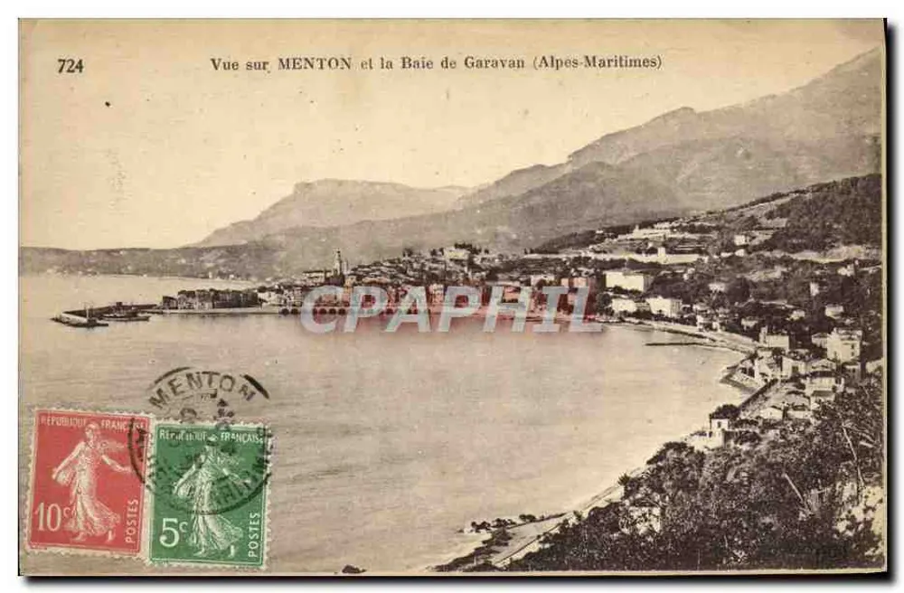 Vista de MENTON e da Baía de Garavan (Alpes-Maritimes) — editor Neurden Prères, n° 724 - Frente