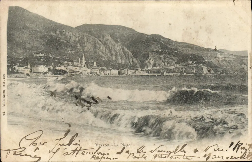 Menton - A Praia — Edição Gliotta, fot. Nies, n° 563 - Frente