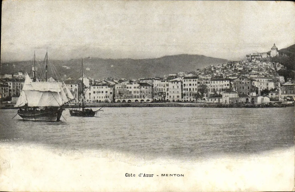 Costa Azul - MENTON — vista do porto com dois barcos a vela — editor STAERL K. PARIS - Frente