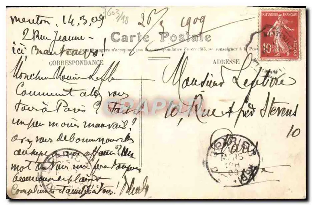 Menton — Panorama dos Jardins Públicos — Edição especial 'Aux Dames de France' - Verso