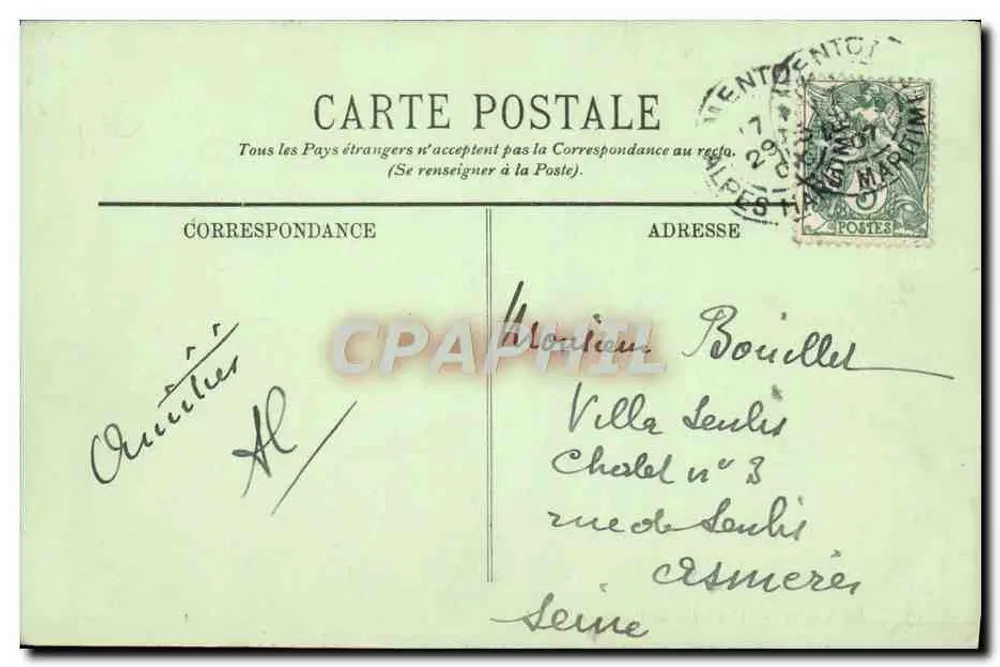 Menton — Uma Avenida de Palmeiras — LL. n° 1078 - Verso