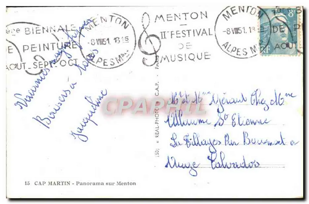 Cap Martin - Panorama sobre Menton — editor C.A.P. n°15 - Verso