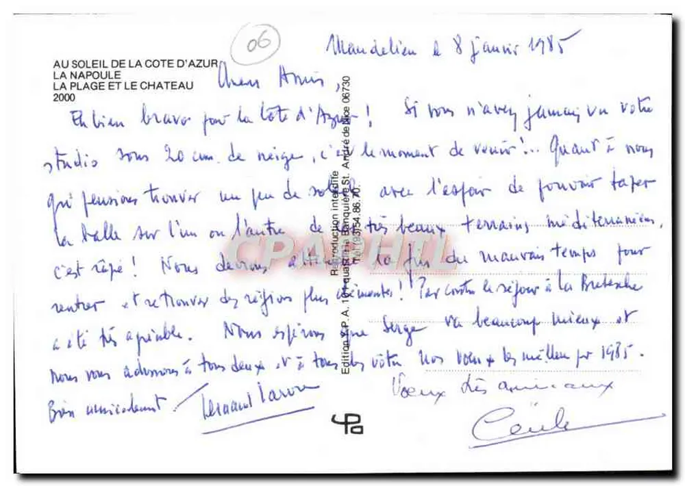 Mandelieu la Napoule — praia e castelo — Edição P.A. Benquéria 06730 - Verso