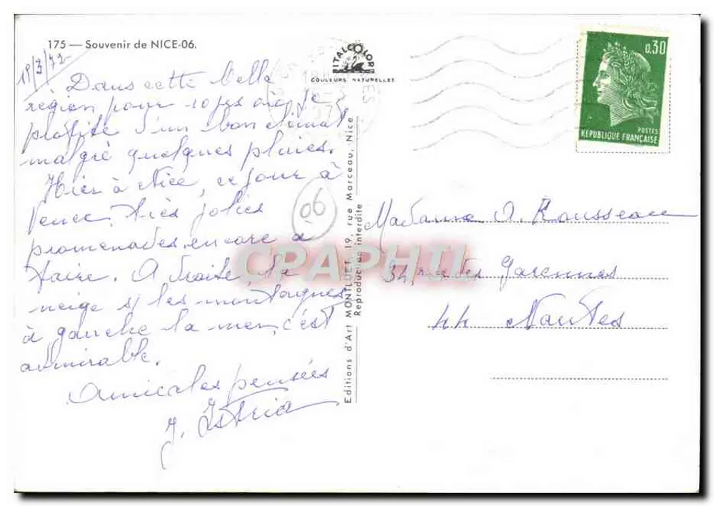 Souvenirs de Nice — Edições de Arte Montluçon, n°175 - Verso