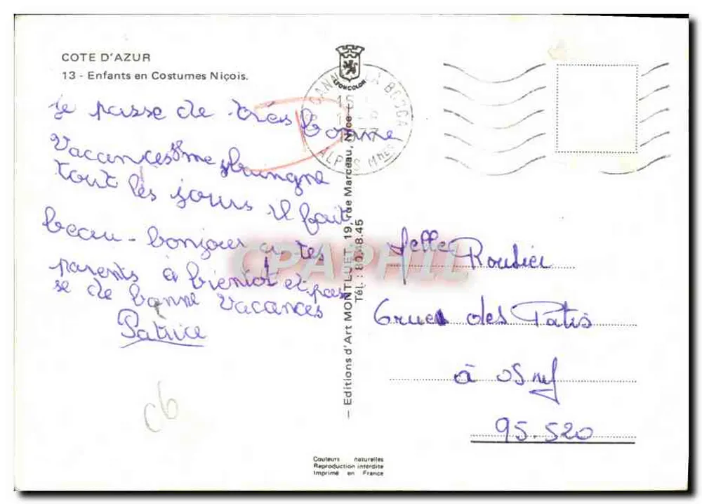 Kinder in Nizza-Kostümen — Côte d'Azur — Éditions d'Art Montluët - Rückseite