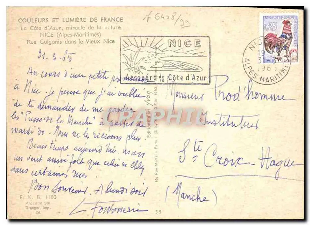 Vista da Rue Guigois em Nice — Alpes-Maritimes — Edição Yvon - Verso
