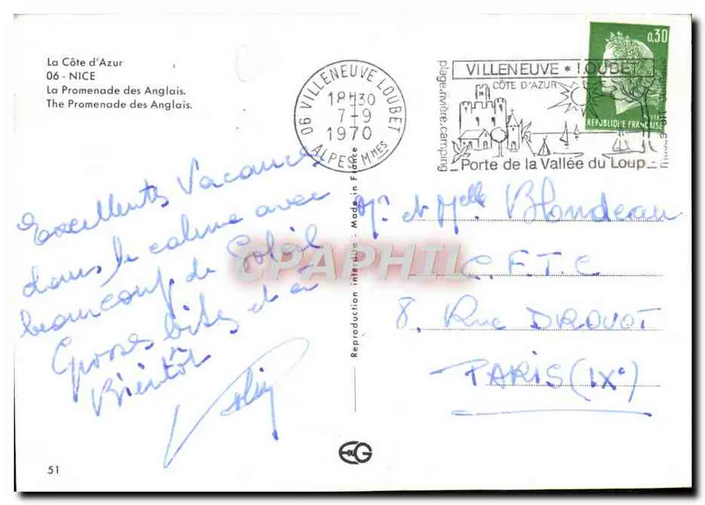 A Costa Azul — A Promenade dos Ingleses — reprodução CPAPHIL n°51 - Verso