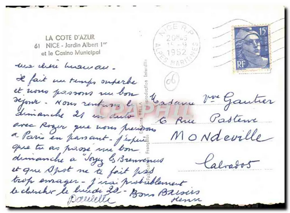 Nice - Jardin Albert 1er und das Municipalkasino — Verlag Réplique - Rückseite