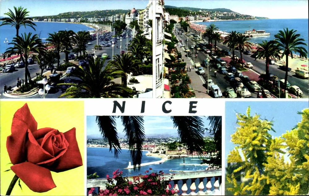 Nice — vista da Promenade des Anglais e do porto — editor Les Éditions A. B. 4, Impressão na Itália - Frente